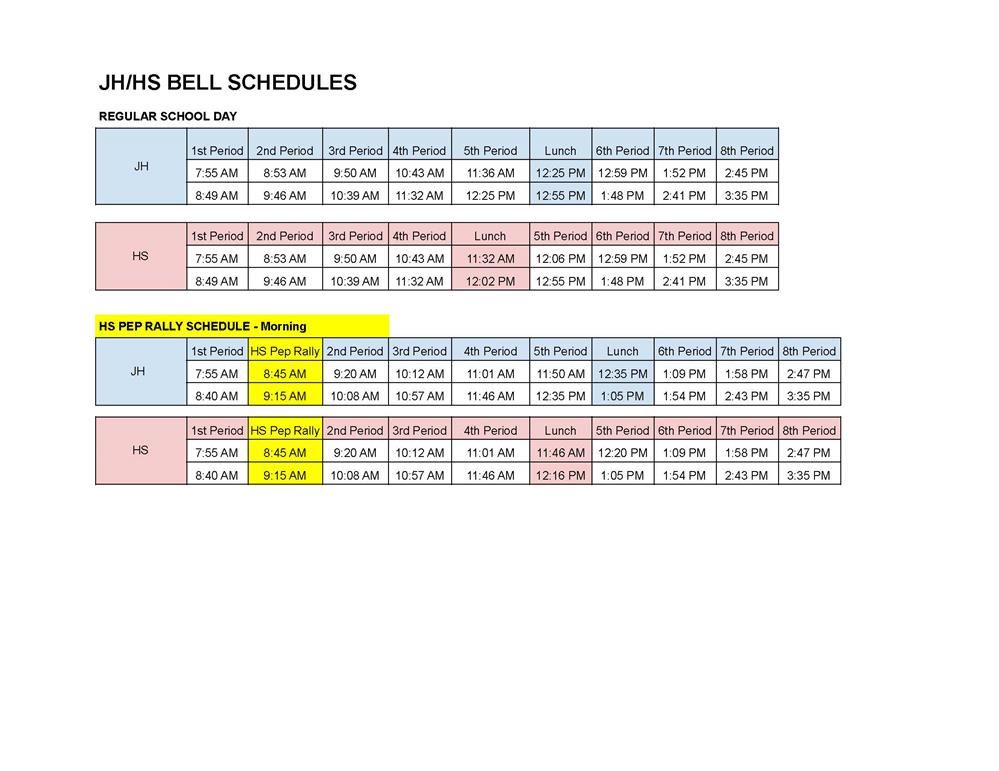 JH/HS 2024-2025 Bell Schedule